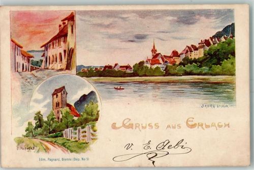 3235 Erlach Gebrauchsspuren Künstlerkarte sign Pagnard