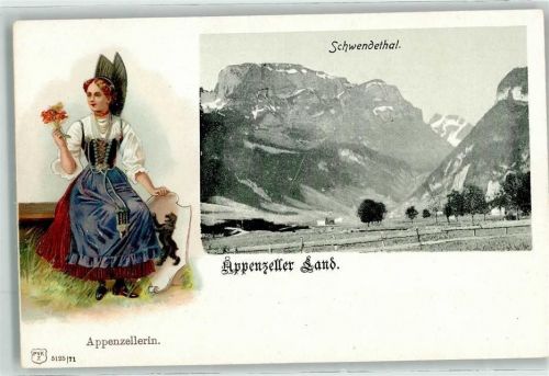 9057 Weissbad Prägedruck Tracht Appenzellerin Appenzeller Land Schwendethal