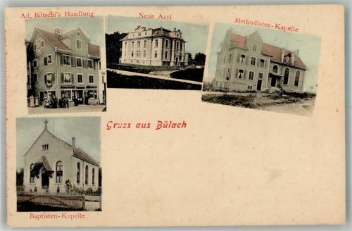 8180 Bülach Foto AK Handlung Bötschi Neue Asyl Methodisten Kapelle Baptisten Kapelle