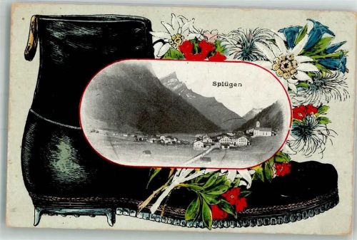 7435 Splügen Foto AK Schuh Blumen Feldpost Bataillon 91