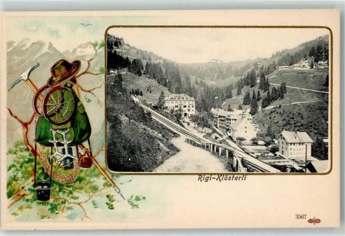 6410 Rigi Klösterli Prägedruck Bahnlinie Lithographie