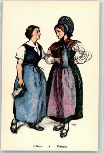 Künstlerkarte Schw. Trachten-und Volksliedervereinigung 2 Frauen sign. C. Liner