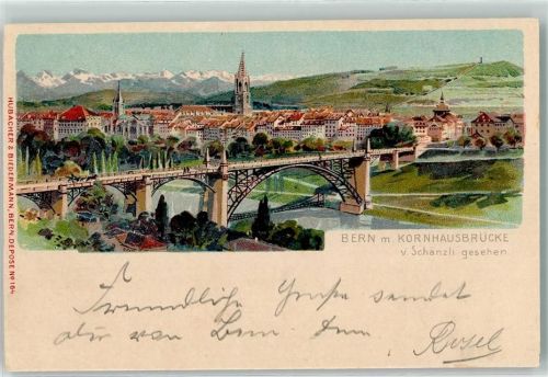 3000 Bern Berne Lithographie Kornhausbrücke vom Schanzli gesehen