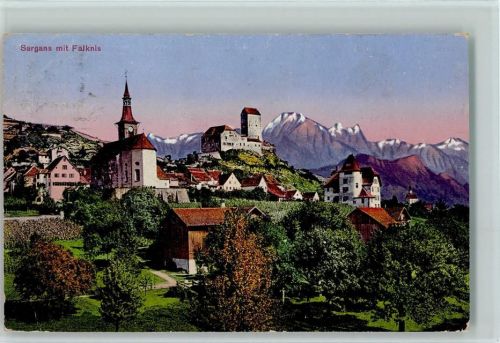 7320 Sargans - Ortsansicht Sargans mit Falknis