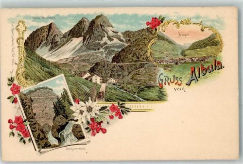 Albula Lithographie Albula Weisenstein Bergun Bergunerstein Edelweiss Verlag Künzli Nr 1262