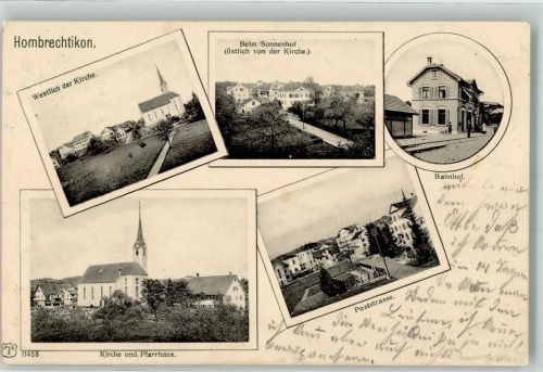 8634 Hombrechtikon 1904 - Kirche Sonnenhof Bahnhof Poststrasse Pfarrhaus