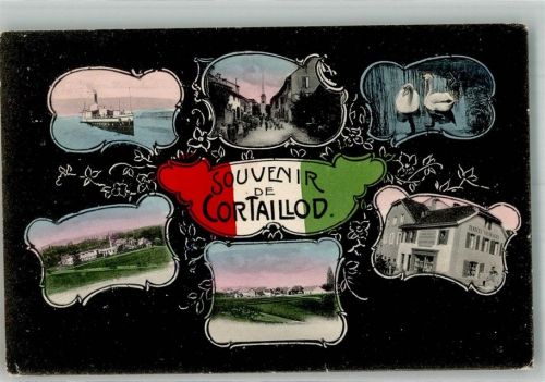 2016 Cortaillod 1915 Foto AK Dampfschiff Straßenbahn Schwan Geschäft