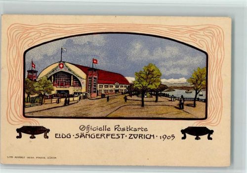 8000 Zürich Lithographie / Künstlerkarte Festhalle Jugendstil
