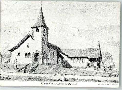 8344 Bäretswil Künstlerkarte Bruder-Klausen-Kirche Zeichnung sign. Gauon