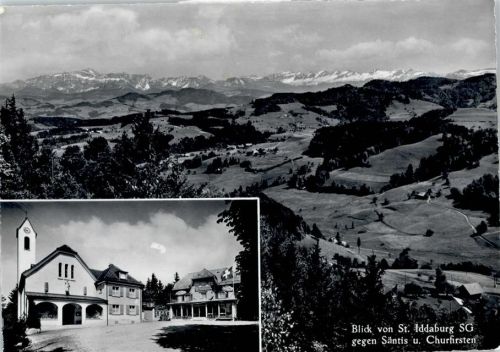 9534 Gähwil - Blick von St. Iddaburg, Säntis, Churfirsten