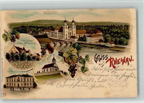 8462 Rheinau 1902 BOAKC Lithographie Klosterkirche Pflegeanstalt Ehem. Schloss Schroffenberg Schulhaus Bergkirche Verlag Künzli Nr 2059