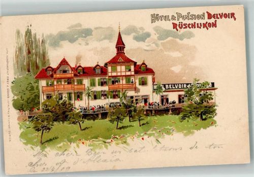 8803 Rüschlikon 1906 Lithographie Hotel Pension Belvoir