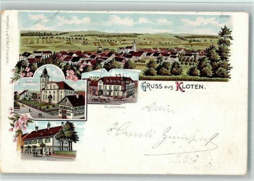 8302 Kloten 1901 BOAKC Gasthaus Wildenmann Post Lithographie