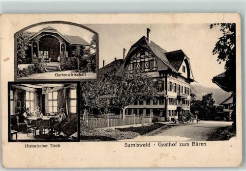 3454 Sumiswald - Gasthaus zum Bären Gartenwirtschaft hist. Tisch
