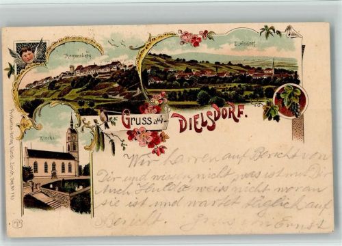 8157 Dielsdorf 1903 BOAKC Lithographie Regensberg Kirche Verlag Künzli Nr 793 Bahnpost Nr 37