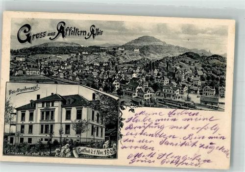 8910 Affoltern am Albis 1903 Foto AK Rathaus Bahnhof Eisenbahn