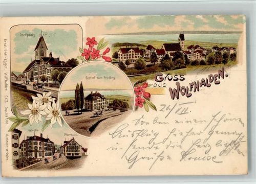 9427 Wolfhalden 1898 BOAKC Lithographie Dorfplatz Gasthaus Zum Friedberg Pfarrhaus Helvetia Verlag Künzli Nr 1528