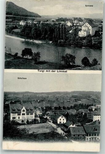 5300 Turgi Foto AK Fabrik Spinnerei Schule Bahnpost