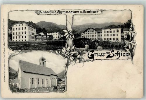 7220 Schiers 1907 Gebrauchsspuren Realschule Gymnasium Seminar Kirche