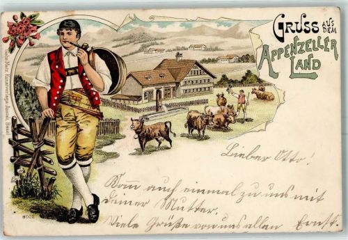 1901 Lithographie Gruss aus dem Appenzeller Land Senner Verlag Gebr. Metz 8002