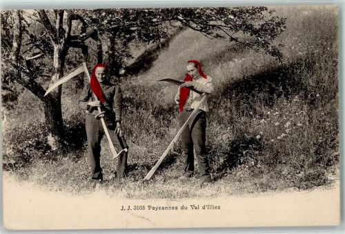 1873 Val-d'Illiez 1918 Gebrauchsspuren Bauern mit Sensen