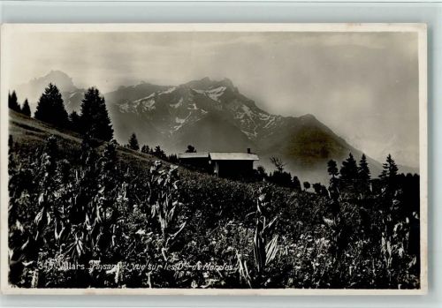 1884 Villars-sur-Ollon - Paysan et vue sur les dents de Morcles