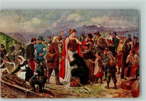 WK I Die Hilfreiche Helvetia - Rotes Kreuz Flüchtlinge , sign Weiss Helvetia 1915 Künstlerkarte