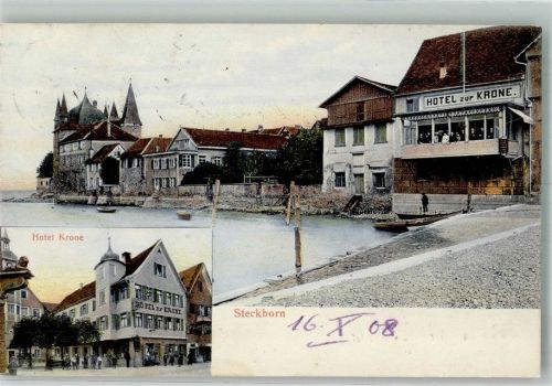 8266 Steckborn 1908 Foto AK Hotel Krone Burg Schloss