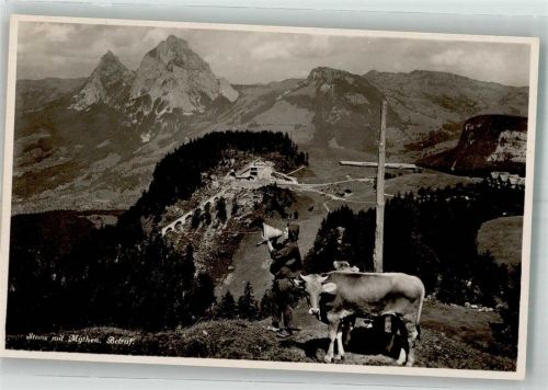 6433 Stoos SZ Foto AK Betruf Kreuz Kuh