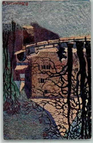 4313 Riburg Möhlin Gebrauchsspuren Lithographie Künstlerkarte sign. E. Bollman