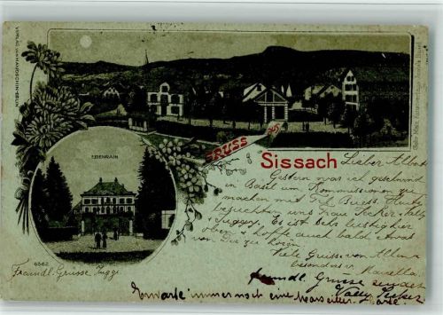 4450 Sissach 1899 BOAKC Lithographie/Mondschein Ebenrain Gebrauchsspuren, bitte Scan genau beachten!