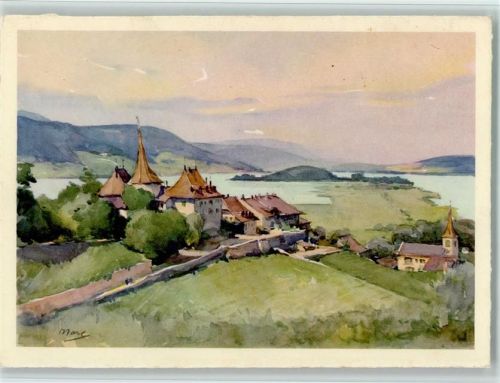 3235 Erlach Künstlerkarte Bielersee Sign. Marc