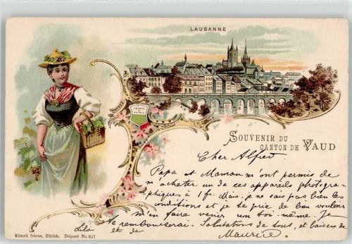 1261 Le Vaud 1899 Lithographie Tracht Kirche