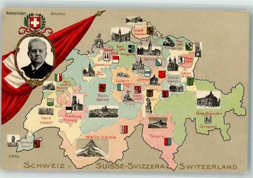 Prägedruck Bundespräsident Deucher Kantonwappen Verlag Guggenheim Nr. 14639