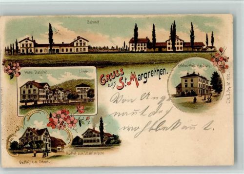 9430 St. Margrethen SG 1899 BOAKC Bahnhof Handlung Keller-Mafli Lithographie