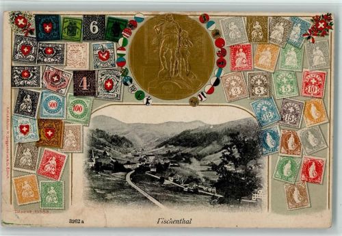 8497 Fischenthal Gebrauchsspuren Lithographie / Prägedruck Briefmarkenabbildungen Telldenkmal