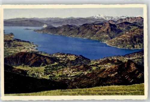 6999 Astano Lithographie Aussicht auf den Langensee Wallisalpen