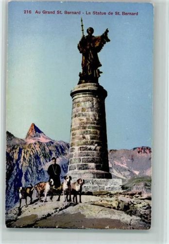 1920 Martigny - Groser St. Berhard St. Bernhardsstatue Priester m. Bernhardiner