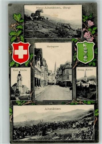 9450 Altstätten SG - 1911 Neu-Altstätten Burg Marktgasse Kath. Kirche Evangel. Kirche