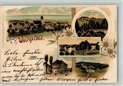 9427 Wolfhalden 1901 BOAKC Lithographie Brücke beim Lindenberg Friedberg Appretur Gasthaus Schönenbühlerbad Edelweiß Verlag Künzli Nr 2062