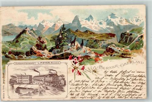 6260 Reiden Gebrauchsspuren Versandgeschäft L. Meyer Möbelfabrik Berner Oberland Gämsen Lithographie