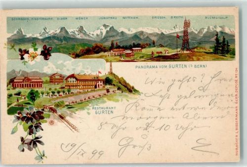 3098 Köniz 1899 Lithographie Gasthaus Restaurant Gurten