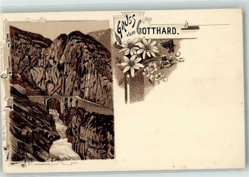 3999 Oberwald Lithographie Gotthard Teufelsbrücke Carl Künzli Zürich Dep. No. 1081