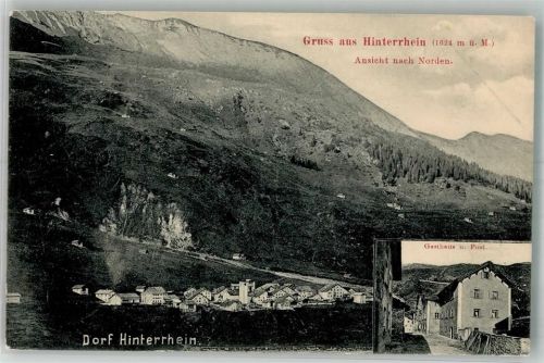 7438 Hinterrhein Foto AK Postamt Gasthaus