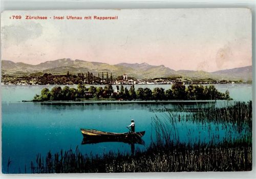 Ufenau Insel 1910 - Zürichsee Ruderboot Blick auf Rapperswil