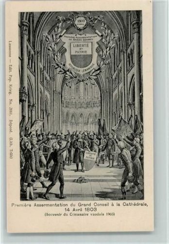 1803 Künstlerkarte Première du Grand Conseil à la Cathédrale