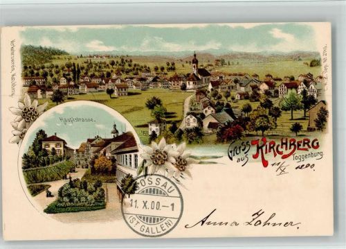 9533 Kirchberg SG 1900 BOAKC Lithographie Hauptstraße Edelweiß Verlag Künzli Nr 2146