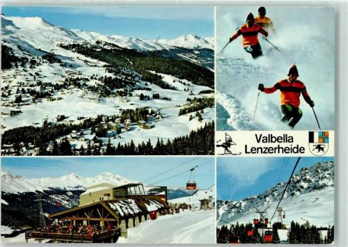 7077 Valbella - Winter Seilbahn Rothorn Skifahrer Gasthaus Scharmoin Lenzerheide
