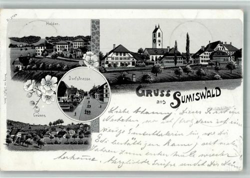 3454 Sumiswald 1899 BOAKC Lithographie Halden Grünen Dorfstraße