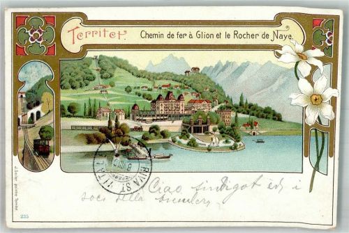 1820 Territet 1901 Lithographie Bergbahn Hotel